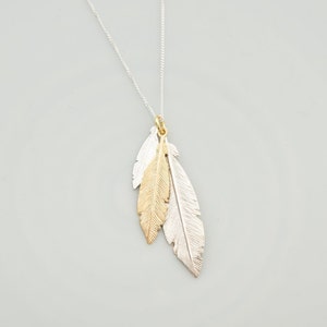 Sterling silver feather necklace - Boho necklace - Two tone feather pendant - Christmas gift for her - Feather jewellery - Girlfriend gift