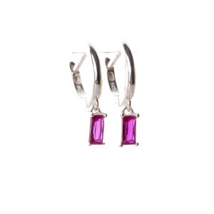 Sterling silver pink drop huggie hoop earrings