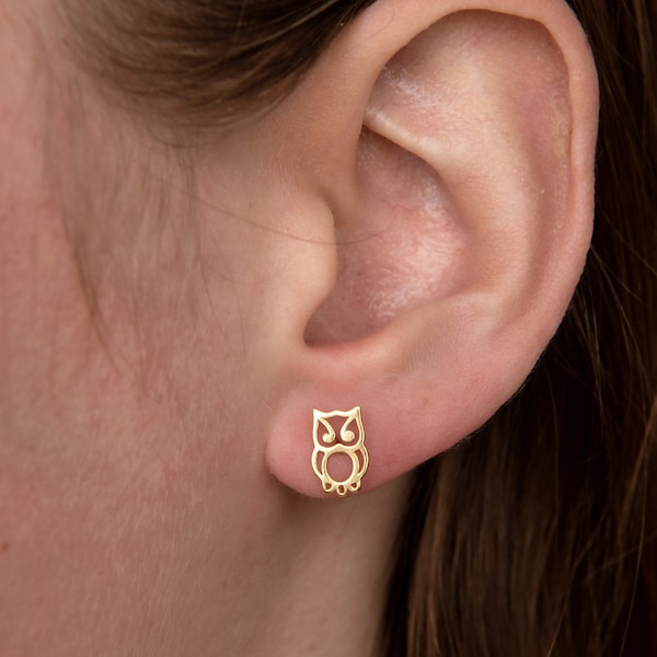 Gold Owl Earrings Etsy UK