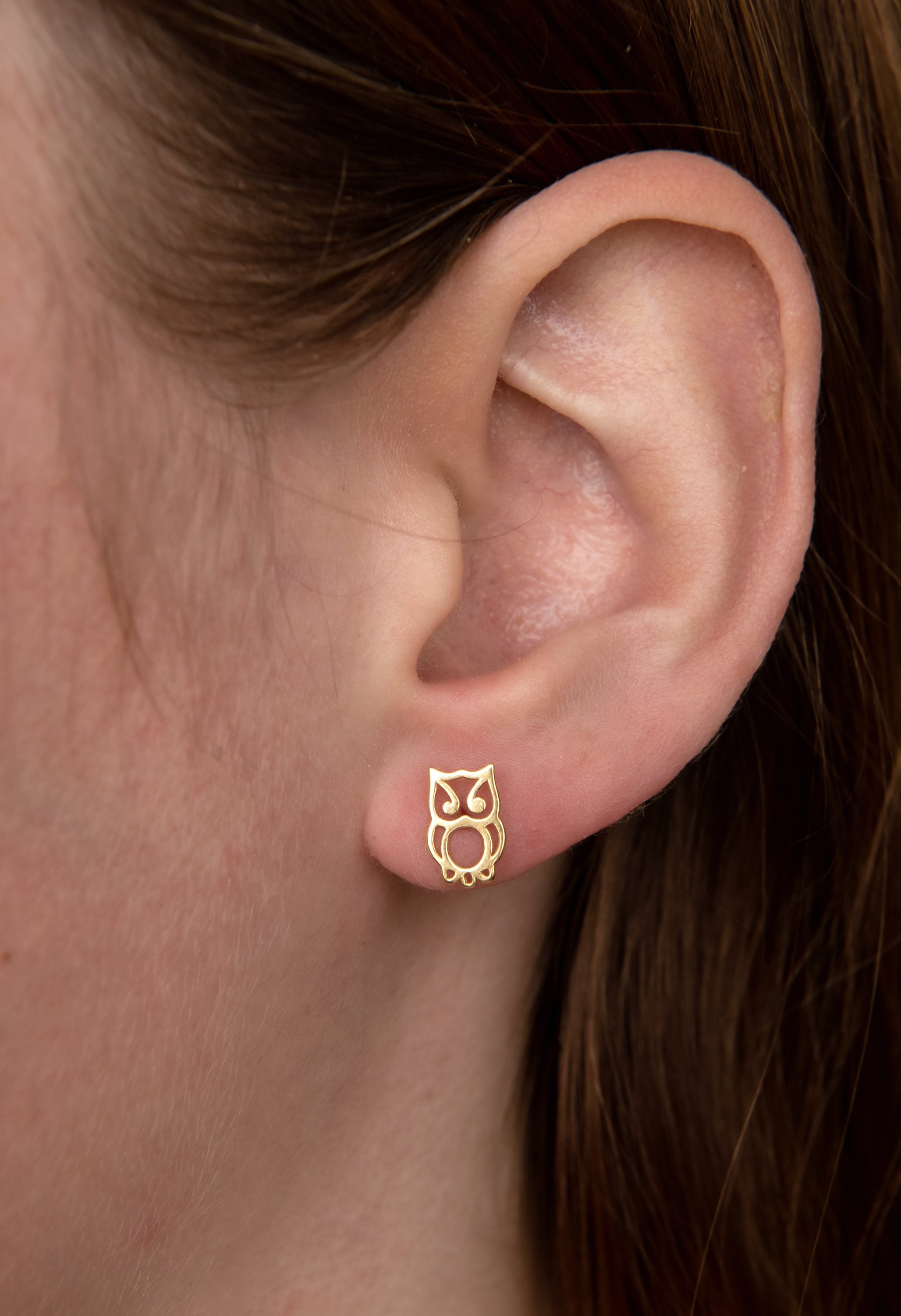 Silver and gold plated owl stud earrings