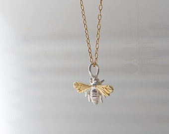 Gold and silver bee necklace - Sterling silver Bee necklace - Bee Pendant - Bee jewellery - Queen Bee - Little bee Necklace