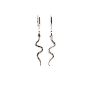 Sterling silver snake hoop earrings