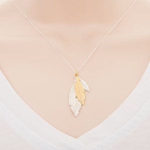 Sterling silver feather necklace - Boho necklace - Two tone feather pendant - Christmas gift for her - Feather jewellery - Girlfriend gift