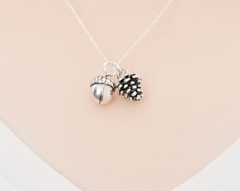 Woodland necklace - Sterling silver Acorn Necklace - Christmas Gift for her - Pinecone necklace - Autumn Necklace - nature necklace - Acorn