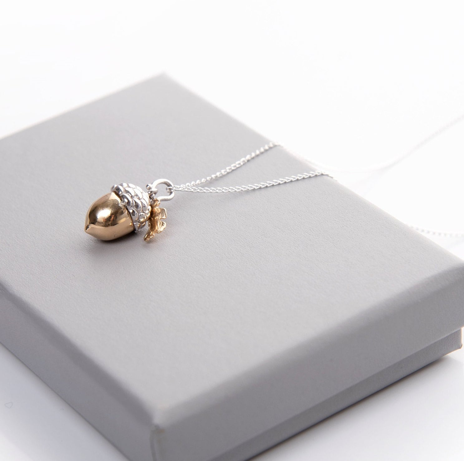 Gold and Silver Acorn Necklace - Etsy 