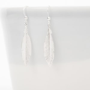 Sterling silver feather earrings - Silver drop earrings - Bridesmaids earrings - Bridesmaids gift - Silver dangle earrings