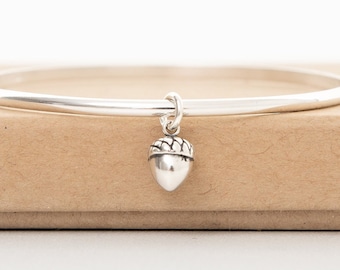 Sterling silver bangle - Acorn bangle bracelet - Acorn Jewellery - Charm bangle - Autumnal Jewellery