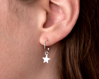 Star Hoop Orecchini A Cerchio In Argento Sterling Con Stelle - Ipoallergenici, Minimal, Per Donne E Ragazze - Regalo