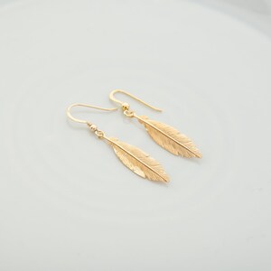 Gold Feather Earrings Gold Drop Earrings Bridesmaids - Etsy