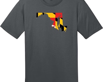 Maryland State Shaped Flag T-Shirt, Maryland T-Shirt, State Outline Flag Tee, Home State Shirt, Maryland Gift, Custom Graphic Tee