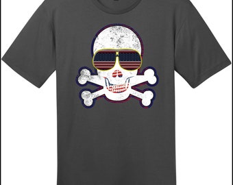American Flag Sunglasses Retro Skull T-Shirt