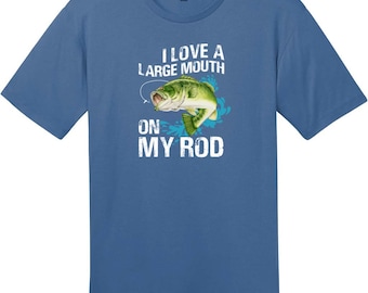 Large Mouth On My Rod T-Shirt, Funny Bass Fishing T-Shirt, Largemouth Bass Tee, Fishing Humor Shirt, Fisherman Gift, Custom Graphic Tee