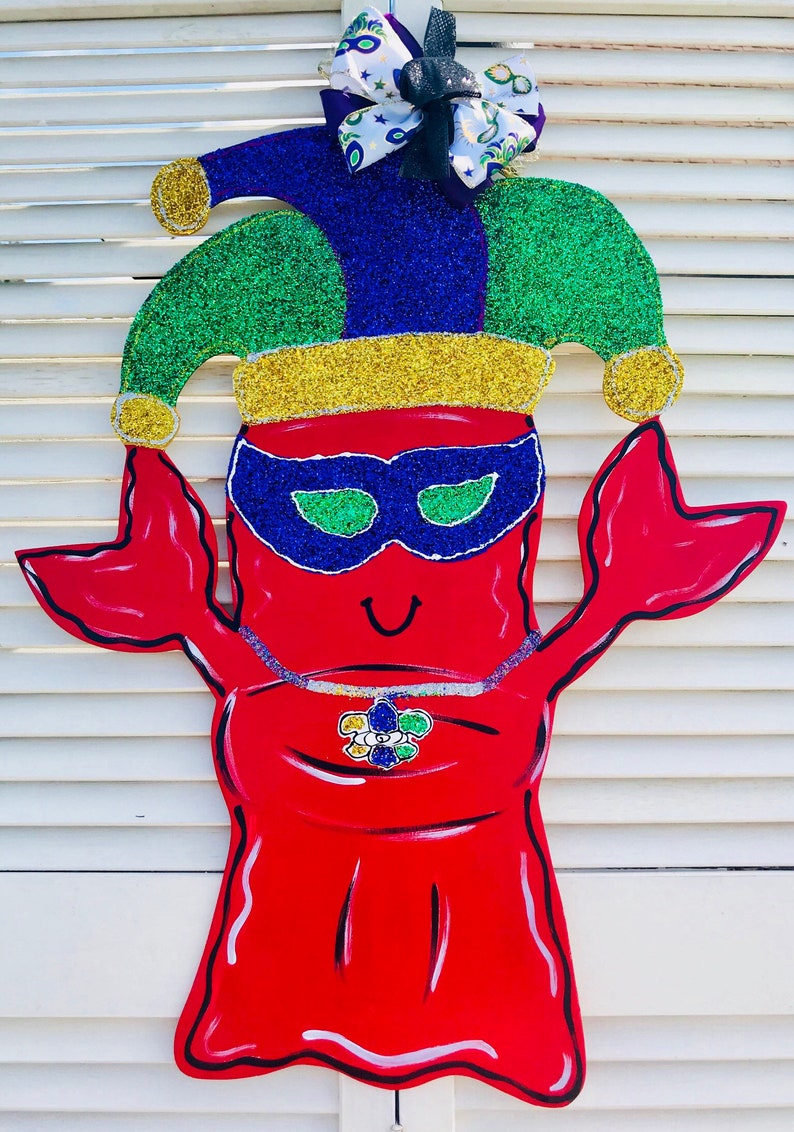 Crawfish Mardi Gras door hanger