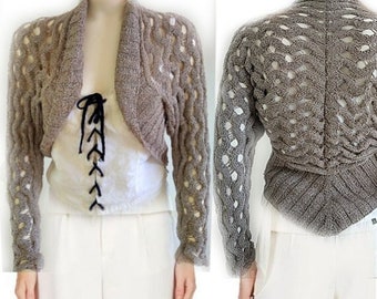 Authentic Designed Wheat earlace cropped cardigan hand knitted