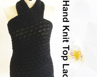 GIEZEN PDF Pattern Hand Knit Top Lace black