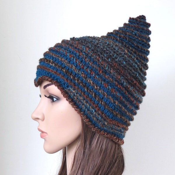 Pixie Hat in Teal Blue and Brown, Rustic Woodland Colours, Women's Teens Cute Gift for Fairy Lovers