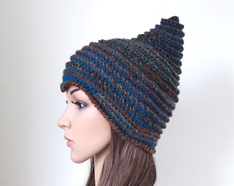 Chapeau Pixie en bleu sarcelle et marron, couleurs rustiques des bois, cadeau mignon pour les adolescents pour les amoureux des fées