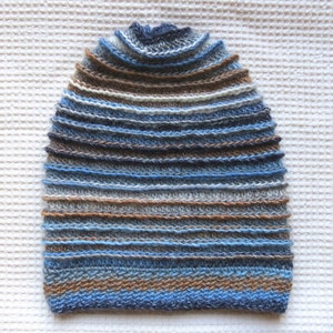 Men's Soft Wool Hat, Natural Materials Beanie with Stripes