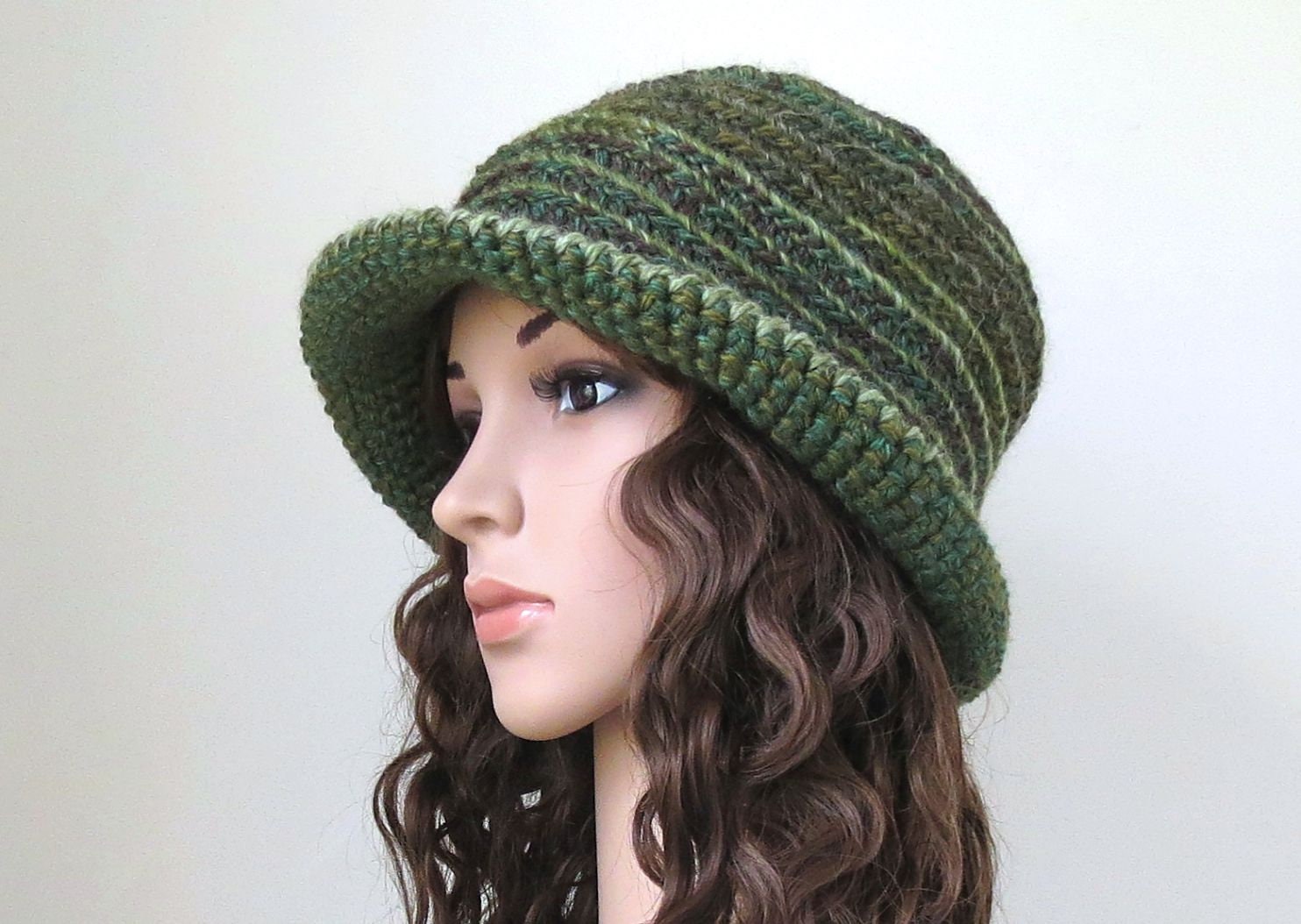 Moss Green Wool Hat, Natural Fibers Crochet Bucket Hat - Etsy display picture 1