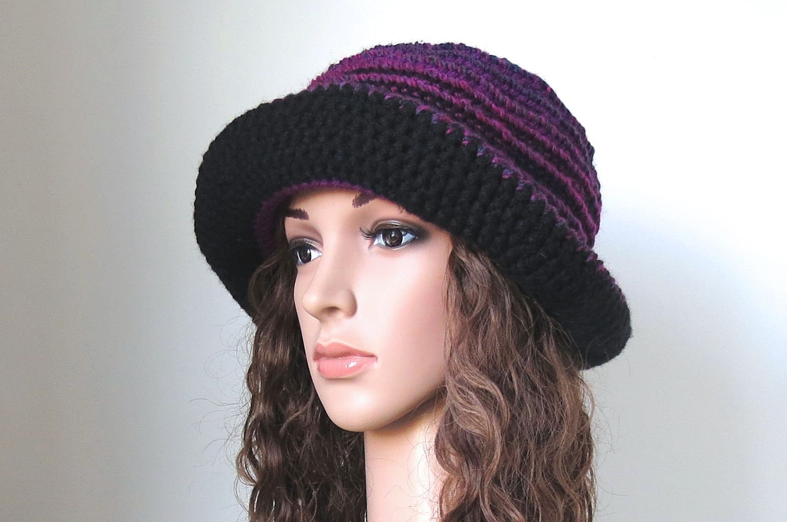 Purple Brim Hat in Boho Style Floppy Bucket Hat in Black | Etsy