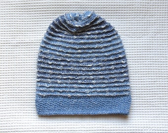 Men's Hat in Natural Fibers, Soft Wool Hemp Slouchy in Blue