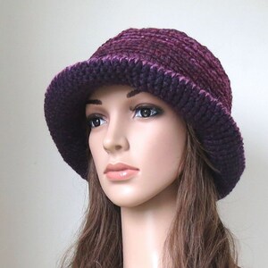 Purple Brimmed Hat in Wool, Alpaca, Viscose, Natural Fibers