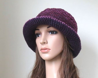 Purple Brimmed Hat in Wool, Alpaca, Viscose, Natural Fibers