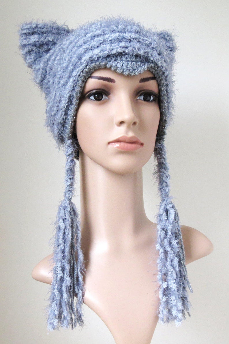 Women's Kitty Ears Hat in Grey Soft Fuzzy Faux Fur Animal Etsy