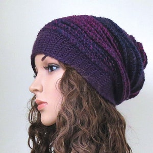 Purple Winter Hat, Soft Chunky Crochet Boho Slouchy for Women and Teen Girls