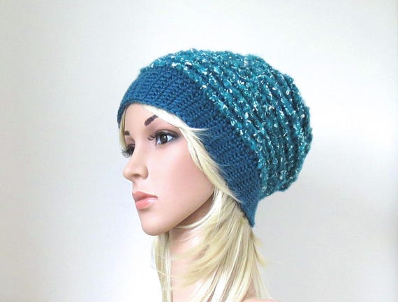 Women\'s Crochet Knitted Style Beanie Slouchy Hat Turquoise Women main image 4