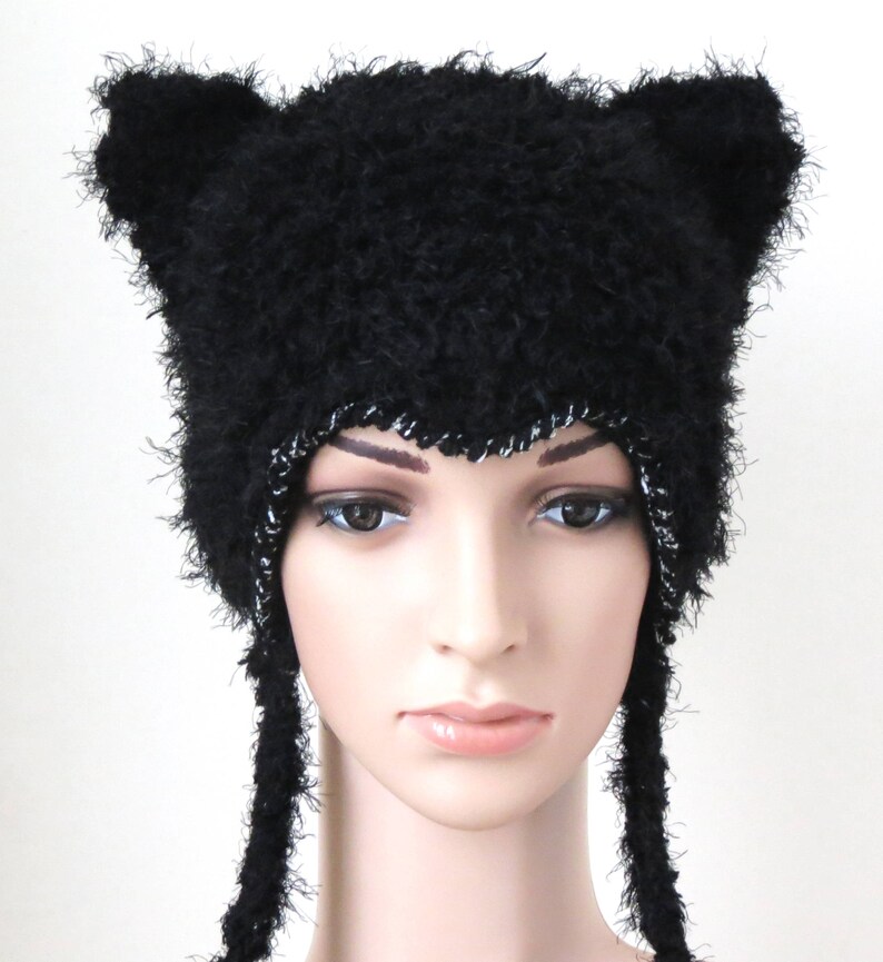 Black Cat Hat Faux Fur Soft Winter Hat Goth Clothing Cat Etsy