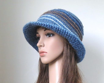 Women's Blue Brim Hat in Wool, Alpaca Natural Fibres