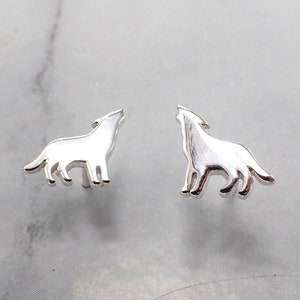 Silver Wolf Earrings, Husky Earrings, Wolf Studs, Howling Wolf Earring, Wolf Jewelry, Kids Wolf Earrings, Girls Wolf Earrings, Animal Studs