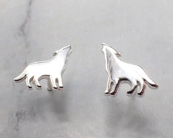 Silver Wolf Earrings, Husky Earrings, Wolf Studs, Howling Wolf Earring, Wolf Jewelry, Kids Wolf Earrings, Girls Wolf Earrings, Animal Studs