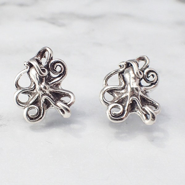 Boucles d'oreilles pieuvre en argent