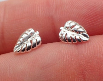 Monstera Earrings, Silver Monstera Studs, Plant Mom Earrings, Leaf Earrings, Monstera Jewelry, Plant Earrings, Tropical Leaf Earrings, Leaf