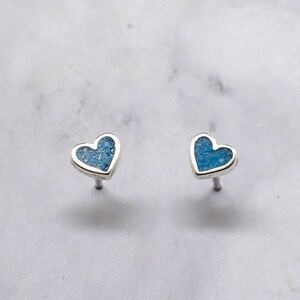 Blue Turquoise Heart Stud Earrings, Blue Turquoise Heart Sterling Silver Earrings, Minimalistic Tiny Heart Earrings, Valentines Day Earrings
