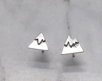 Silver Mountain Studs, Mountain Earrings, Mountain Peak Studs, Mountain Gift for Woman, Second Ear Piercing, Outdoor Jewelry, Outdoor Studs