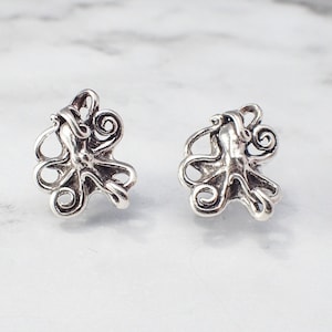 Octopus Earrings, Silver Octopus Studs, Squid Earrings, Octopus Jewelry, Jewelry Gift for Teen, Kids Earrings, Kracken Jewelry, Octopus Gift