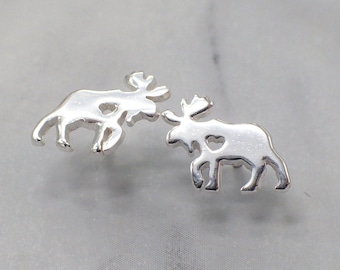 Moose Earrings, Moose Stud Earrings, Moose Jewelry, Sterling Silver Moose Earrings, Moose Gift for Her, Alaska Jewelry, Alaska Earrings