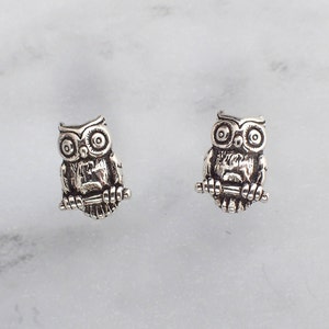 Silver Owl Stud Earrings, Owl Gift for Her, Small Owl Studs, Silver Owl Jewelry, Owl Jewelry for Kids, Bird Studs, Tiny Silver Stud Earrings