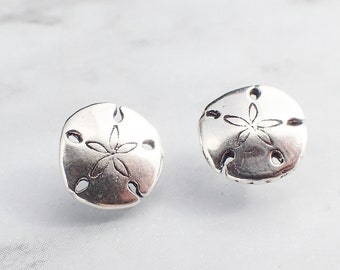 Puces d'oreilles dollar en sable, Boucles d'oreilles argent dollar en sable, Puces d'oreilles océan, Boucles d'oreilles océan argent, Boucles d'oreilles hypoallergéniques, Cadeau océan