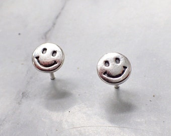 Smiley Face Earrings, Silver Smiley Face Studs, Emoji Stud Earrings, Kids Smiley Face Earrings, Small Silver Stud Earrings, Smiley Face