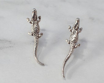 Alligator Stud Earrings, Sterling Silver alligator earrings, Minimalistic Tiny alligator earrings, florida gator earrings, gator jewelry