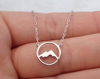 Mountain Necklace Sterling Silver, Mountain Gift For Her, Mountain Charm Necklace, Silver Travel Necklace, Hiking Necklace Gift, 16''-18''