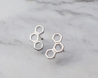 Silver Honeycomb Stud Earrings, Geometric Hexagon Stud Earrings, Honeycomb Jewelry, Geometric Jewelry, Silver Stud Earrings for Her