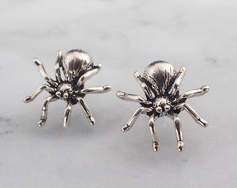 Silver Spider Stud Earrings, Tarantula Spider Earrings, Silver Halloween Stud Earrings, Spider Jewelry, Second Hole Studs, Tarantula Studs