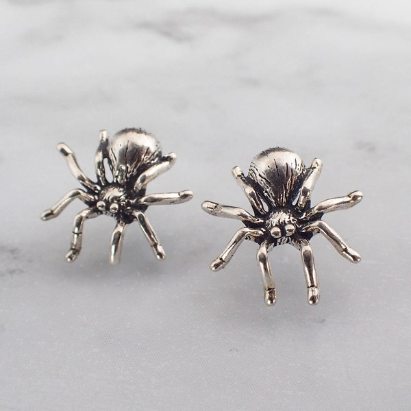 Silver Spider Stud Earrings, Tarantula Spider Earrings, Silver Halloween Stud Earrings, Spider Jewelry, Second Hole Studs, Tarantula Studs