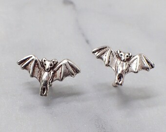 Silver Bat Stud Earrings, Tiny Bats, Cute Halloween Earring, Girls Halloween Gift, Spooky Studs, Second Hole Piercings, Gothic Jewelry