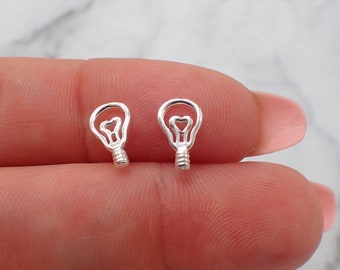 Light Bulb Earrings, Tiny Silver Light Bulbs, Electrician Wife, Tiny Silver Studs, Cartilage Studs, Electrician Girlfriend, Light bulb Studs